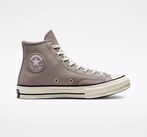 Zapatillas Altas Converse Chuck 70 Crafted Cuero Gris Negras | CV-397OIE