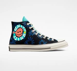 Zapatillas Altas Converse Chuck 70 Sunny Floral Negras Turquesa Azul Real | CV-206TFR