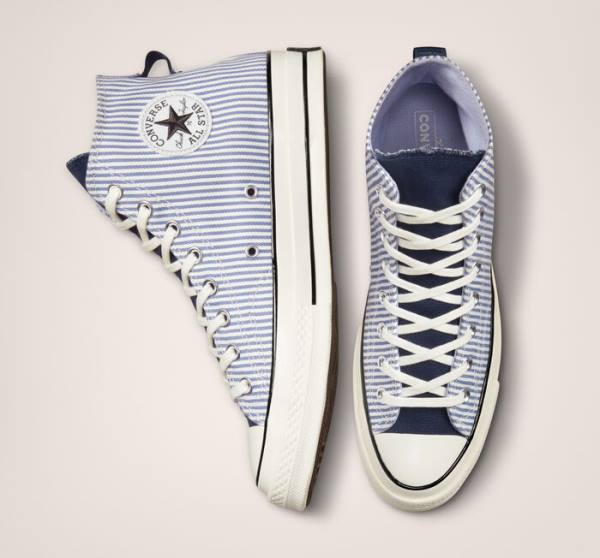 Zapatillas Altas Converse Chuck 70 Crafted Stripe Indigo Negras | CV-074YXC