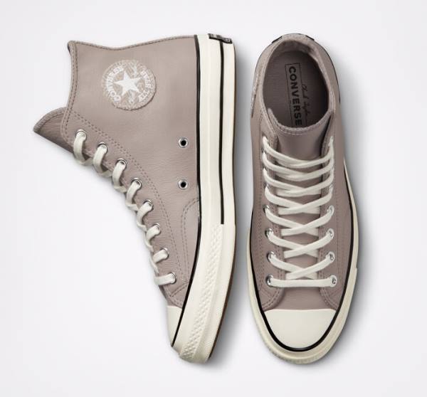 Zapatillas Altas Converse Chuck 70 Crafted Cuero Gris Negras | CV-142XOQ