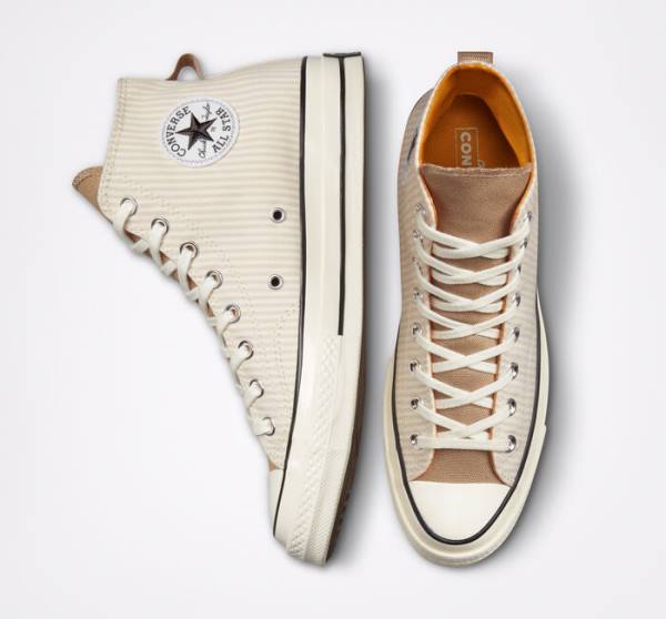 Zapatillas Altas Converse Chuck 70 Crafted Stripe Marrones | CV-423PVC