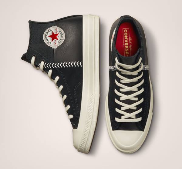 Zapatillas Altas Converse Chuck 70 Crafted Cuero Negras Rojas | CV-620NIY