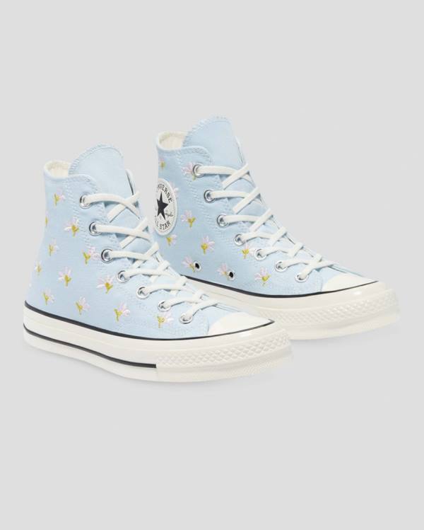 Zapatillas Altas Converse Chuck 70 Embroidered Garden Party Azules | CV-094VIY