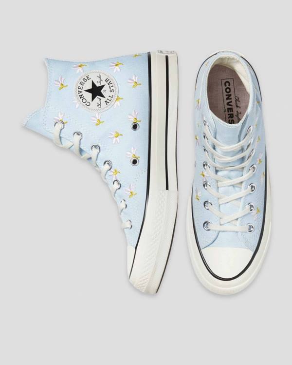 Zapatillas Altas Converse Chuck 70 Embroidered Garden Party Azules | CV-094VIY