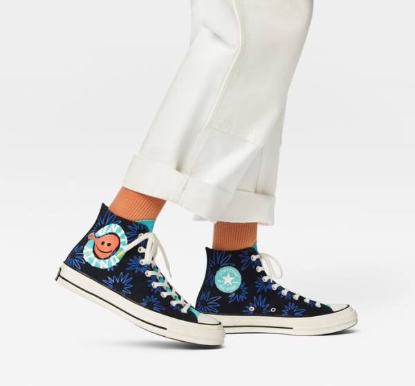 Zapatillas Altas Converse Chuck 70 Sunny Floral Negras Turquesa Azul Real | CV-206TFR