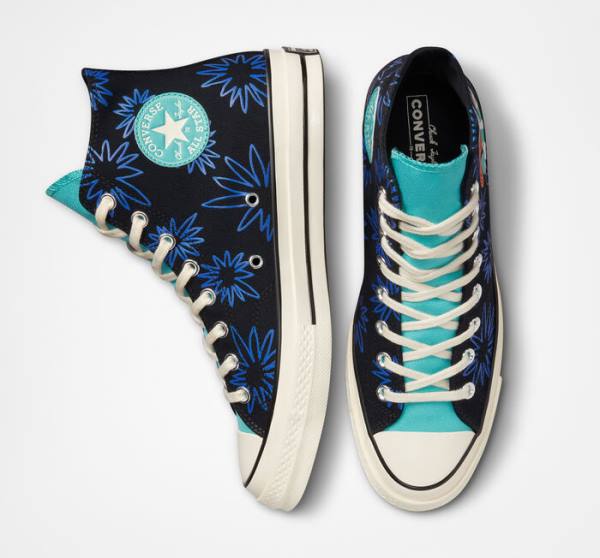 Zapatillas Altas Converse Chuck 70 Sunny Floral Negras Turquesa Azul Real | CV-841JUA