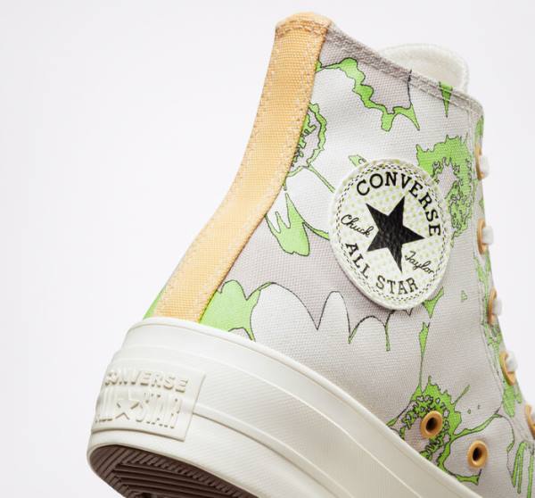 Zapatillas Altas Converse Chuck Taylor All Star Lift Plataforma Crafted Florals Marrones Verde Claro | CV-109SEZ