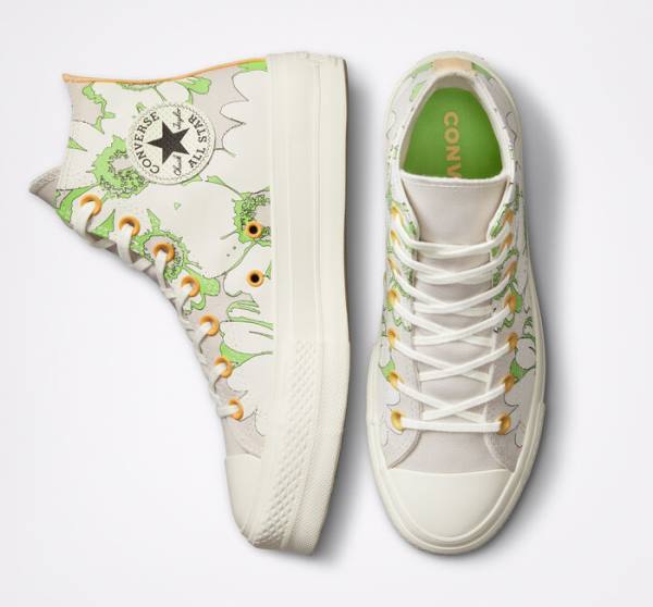 Zapatillas Altas Converse Chuck Taylor All Star Lift Plataforma Crafted Florals Marrones Verde Claro | CV-109SEZ