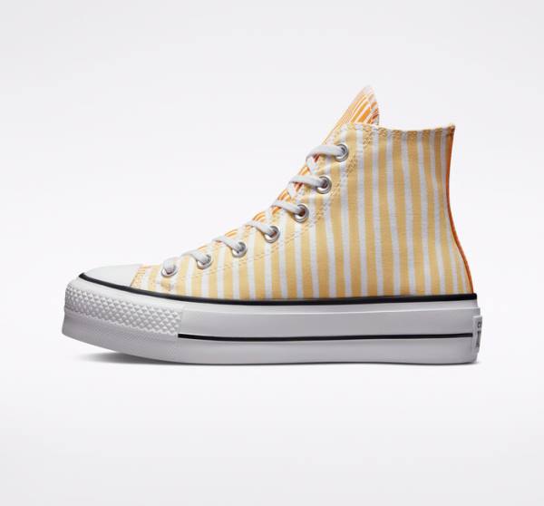 Zapatillas Altas Converse Chuck Taylor All Star Lift Plataforma Stripes Blancas Mango Amarillo Oscuro | CV-132JAZ