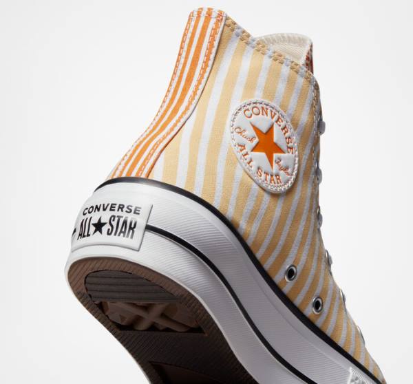 Zapatillas Altas Converse Chuck Taylor All Star Lift Plataforma Stripes Blancas Mango Amarillo Oscuro | CV-132JAZ