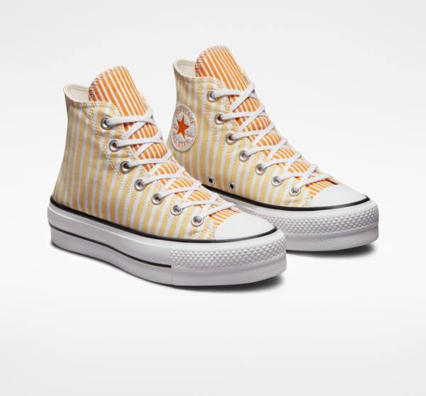 Zapatillas Altas Converse Chuck Taylor All Star Lift Plataforma Stripes Blancas Mango Amarillo Oscuro | CV-132JAZ