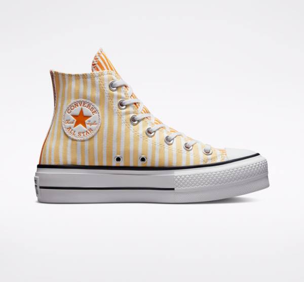 Zapatillas Altas Converse Chuck Taylor All Star Lift Plataforma Stripes Blancas Mango Amarillo Oscuro | CV-132JAZ