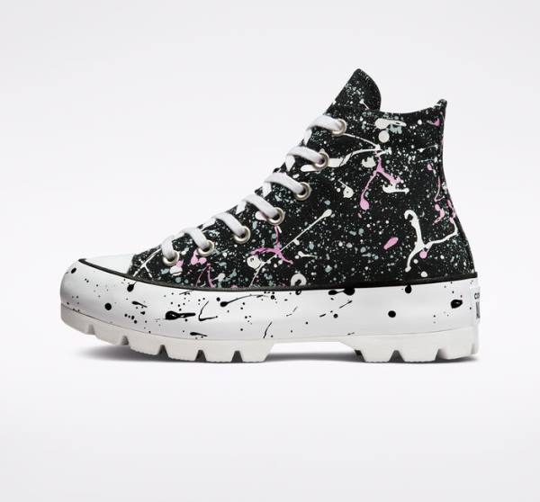 Zapatillas Altas Converse Chuck Taylor All Star Lugged Paint Splatter Negras Gris Rosas | CV-491VNS