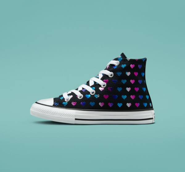 Zapatillas Altas Converse Chuck Taylor All Star Foil Hearts Negras Blancas Rosas | CV-528VJB