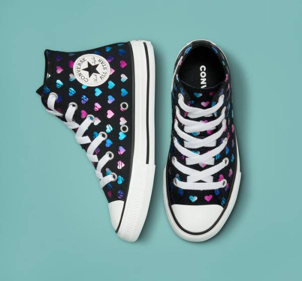 Zapatillas Altas Converse Chuck Taylor All Star Foil Hearts Negras Blancas Rosas | CV-528VJB