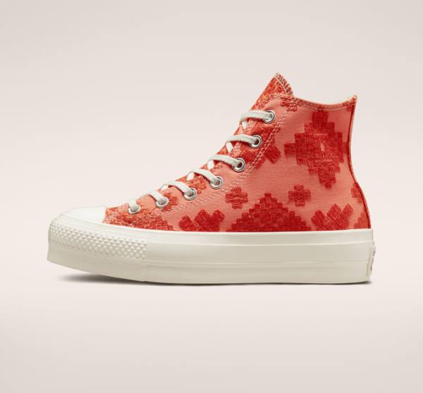 Zapatillas Altas Converse Chuck Taylor All Star Lift Plataforma Tonal Embroidery Naranjas | CV-572BHL