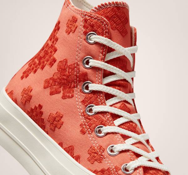 Zapatillas Altas Converse Chuck Taylor All Star Lift Plataforma Tonal Embroidery Naranjas | CV-572BHL