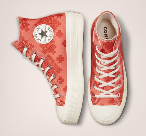 Zapatillas Altas Converse Chuck Taylor All Star Lift Plataforma Tonal Embroidery Naranjas | CV-572BHL