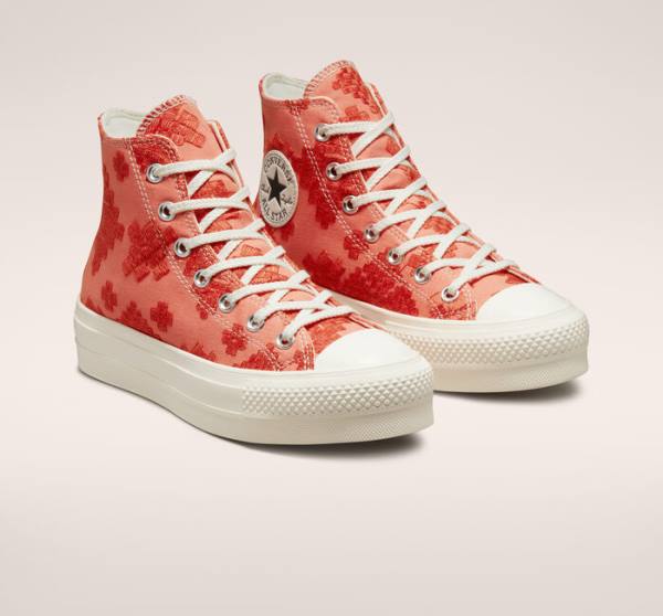 Zapatillas Altas Converse Chuck Taylor All Star Lift Plataforma Tonal Embroidery Naranjas | CV-572BHL