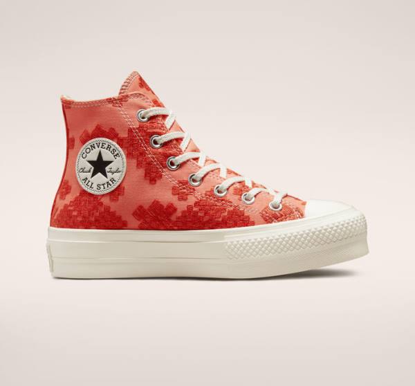 Zapatillas Altas Converse Chuck Taylor All Star Lift Plataforma Tonal Embroidery Naranjas | CV-572BHL