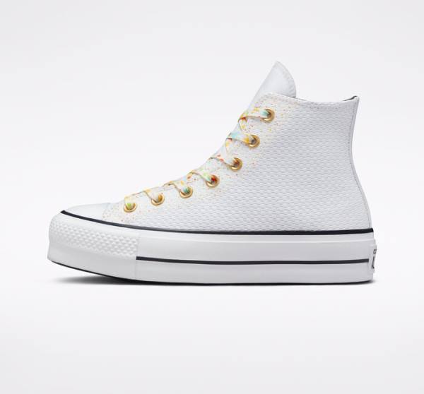 Zapatillas Altas Converse Chuck Taylor All Star Lift Plataforma Splatter Blancas Blancas | CV-648YWZ