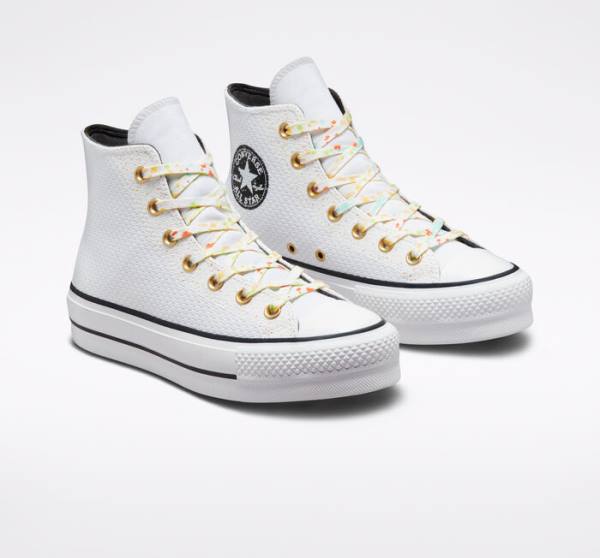 Zapatillas Altas Converse Chuck Taylor All Star Lift Plataforma Splatter Blancas Blancas | CV-648YWZ