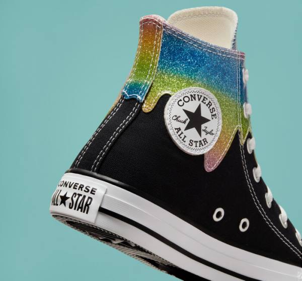 Zapatillas Altas Converse Chuck Taylor All Star Glitter Drip Negras Beige Blancas | CV-654JFQ