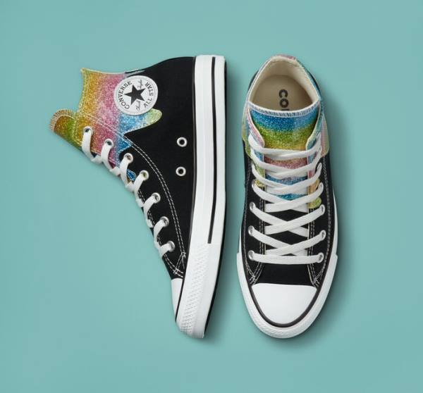 Zapatillas Altas Converse Chuck Taylor All Star Glitter Drip Negras Beige Blancas | CV-654JFQ