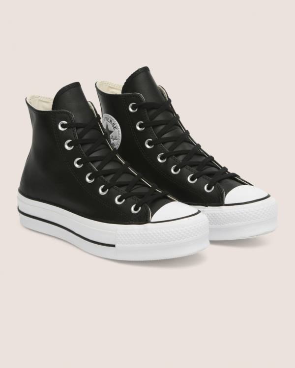 Zapatillas Altas Converse Chuck Taylor All Star Lift Clean Cuero Negras | CV-673GBI