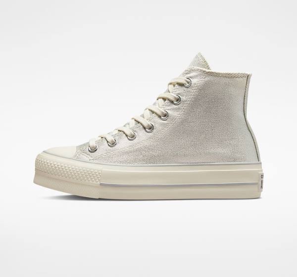 Zapatillas Altas Converse Chuck Taylor All Star Lift Plataforma Metallic Twill Plateadas Plateadas | CV-752AHK