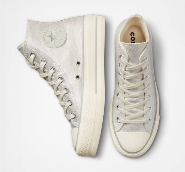 Zapatillas Altas Converse Chuck Taylor All Star Lift Plataforma Metallic Twill Plateadas Plateadas | CV-752AHK