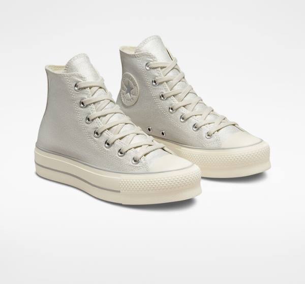 Zapatillas Altas Converse Chuck Taylor All Star Lift Plataforma Metallic Twill Plateadas Plateadas | CV-752AHK