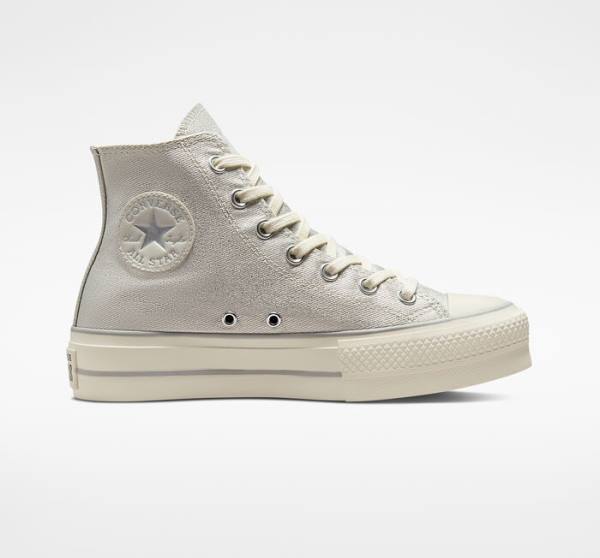 Zapatillas Altas Converse Chuck Taylor All Star Lift Plataforma Metallic Twill Plateadas Plateadas | CV-752AHK