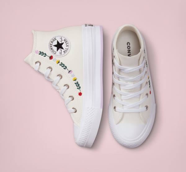 Zapatillas Altas Converse Chuck Taylor All Star Lift Plataforma Floral Embroidery Blancas Blancas | CV-804UFH