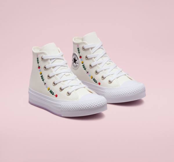 Zapatillas Altas Converse Chuck Taylor All Star Lift Plataforma Floral Embroidery Blancas Blancas | CV-804UFH