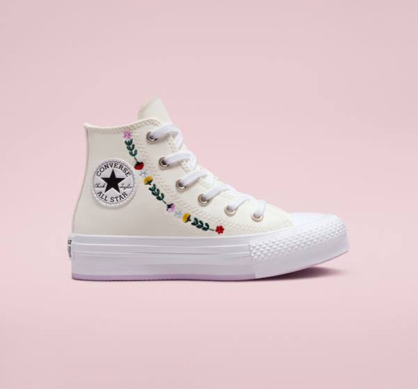 Zapatillas Altas Converse Chuck Taylor All Star Lift Plataforma Floral Embroidery Blancas Blancas | CV-804UFH