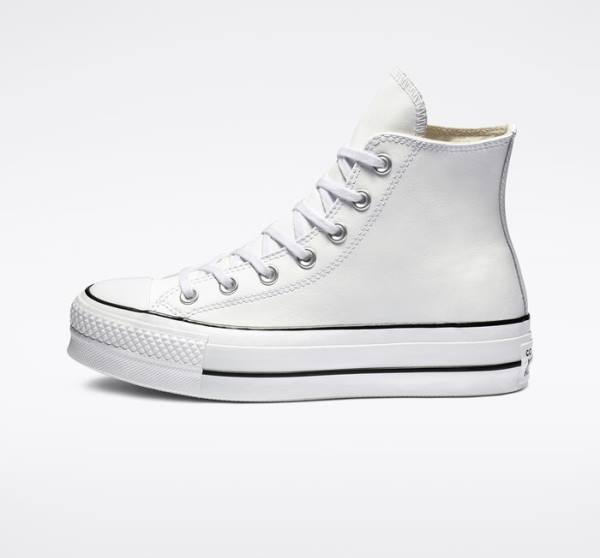 Zapatillas Altas Converse Chuck Taylor All Star Lift Plataforma Cuero Blancas Negras Blancas | CV-835DZS