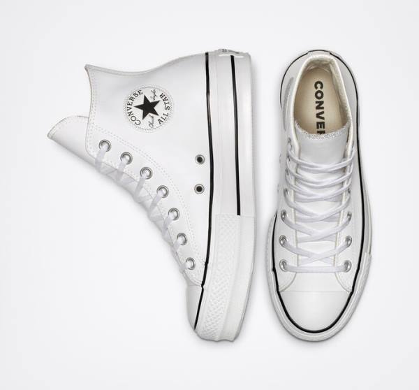 Zapatillas Altas Converse Chuck Taylor All Star Lift Plataforma Cuero Blancas Negras Blancas | CV-835DZS