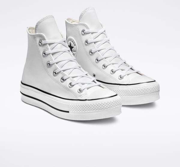 Zapatillas Altas Converse Chuck Taylor All Star Lift Plataforma Cuero Blancas Negras Blancas | CV-835DZS