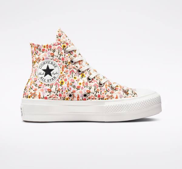 Zapatillas Altas Converse Chuck Taylor All Star Lift Plataforma Florals Beige Blancas Rosas | CV-964NWJ