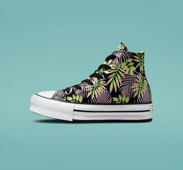 Zapatillas Altas Converse Chuck Taylor All Star Lift Plataforma Bright Plants Negras Rosas Verde Claro | CV-975NDR