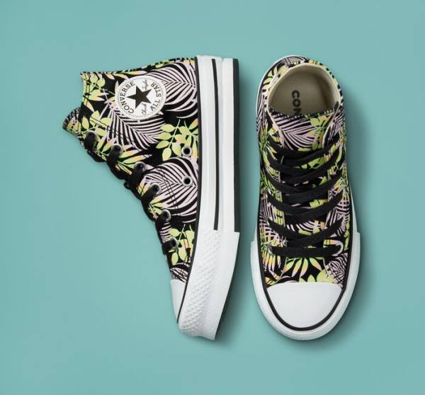 Zapatillas Altas Converse Chuck Taylor All Star Lift Plataforma Bright Plants Negras Rosas Verde Claro | CV-975NDR