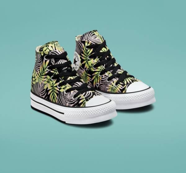 Zapatillas Altas Converse Chuck Taylor All Star Lift Plataforma Bright Plants Negras Rosas Verde Claro | CV-975NDR