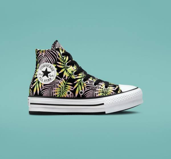 Zapatillas Altas Converse Chuck Taylor All Star Lift Plataforma Bright Plants Negras Rosas Verde Claro | CV-975NDR