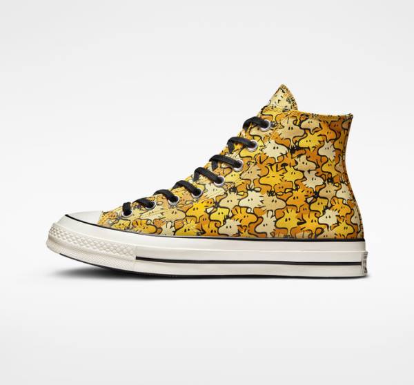 Zapatillas Altas Converse Peanuts Chuck 70 Amarillo Doradas | CV-537REK