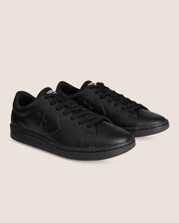 Zapatillas Bajas Converse All Court Cuero Negras | CV-519GUD