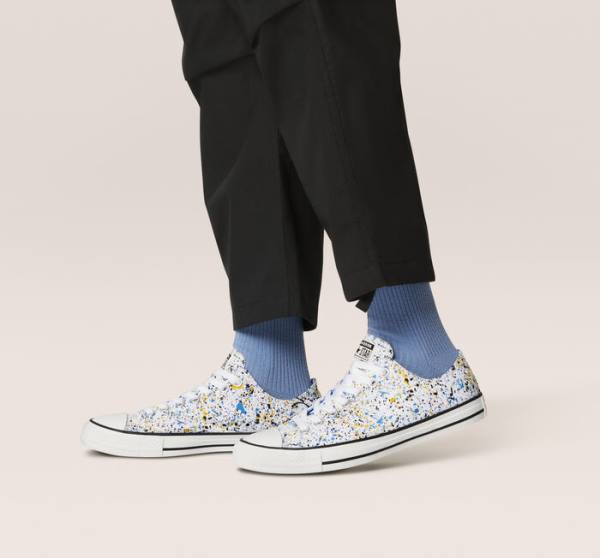 Zapatillas Bajas Converse Chuck Taylor All Star Archive Paint Splatter Blancas Azules | CV-048QJV