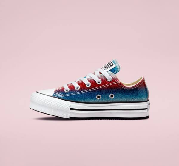 Zapatillas Bajas Converse Chuck Taylor All Star Lift Plataforma Glitter Drip Azules Blancas Rojas | CV-360REU