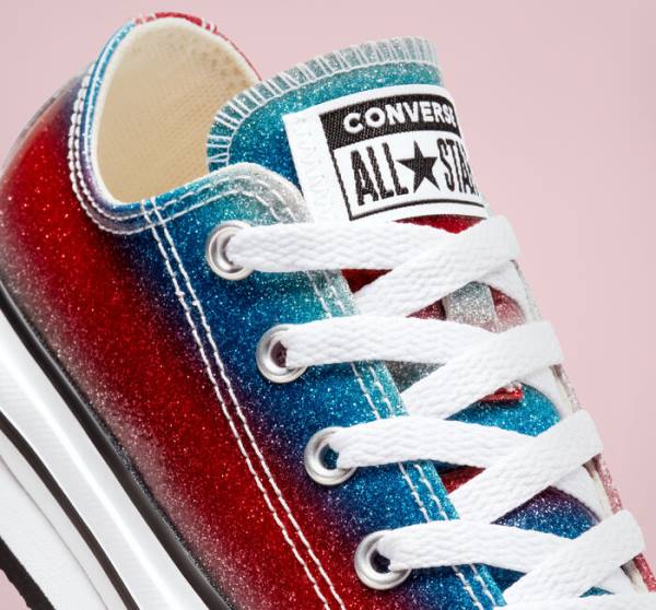 Zapatillas Bajas Converse Chuck Taylor All Star Lift Plataforma Glitter Drip Azules Blancas Rojas | CV-360REU