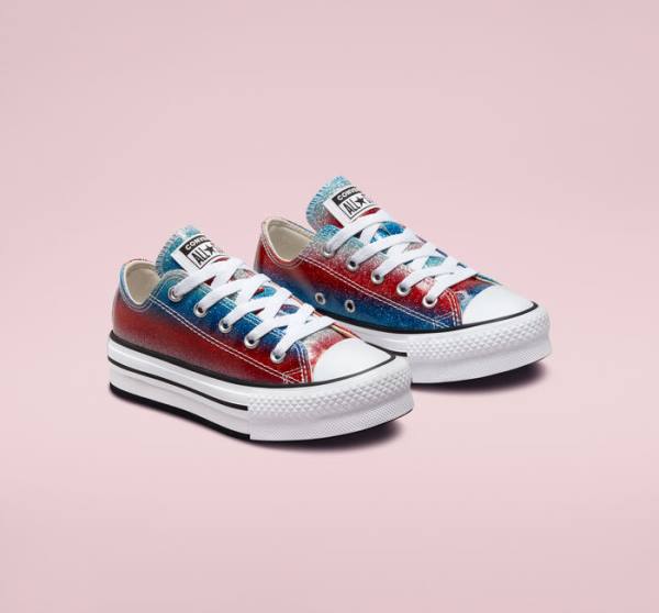 Zapatillas Bajas Converse Chuck Taylor All Star Lift Plataforma Glitter Drip Azules Blancas Rojas | CV-360REU